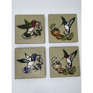 Vintage "Cleo Teissedre" Hand Painted Ceramic 4" Hummingbird Coasters 4 Of 4